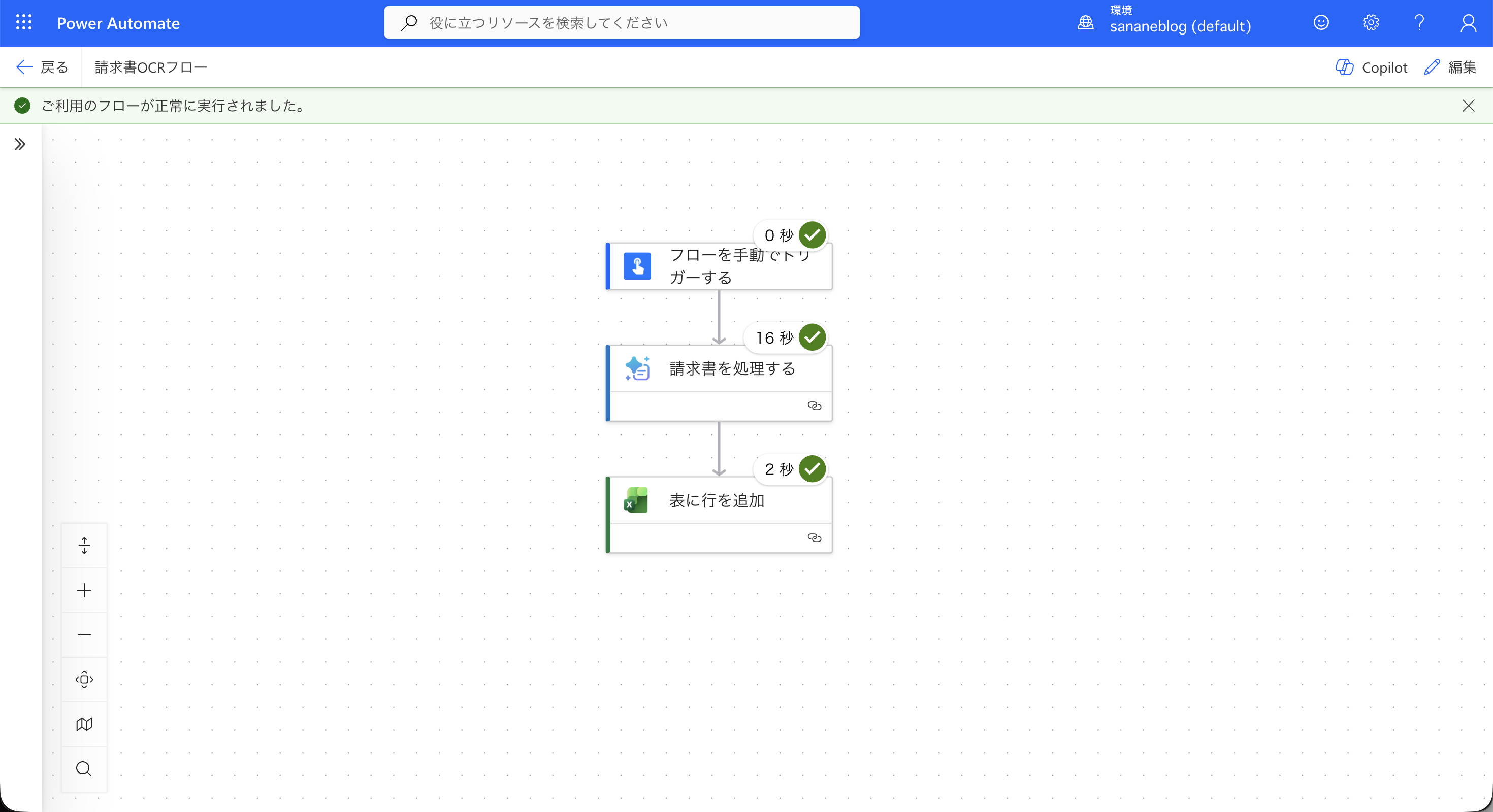 3アクションすべてが成功した実行結果