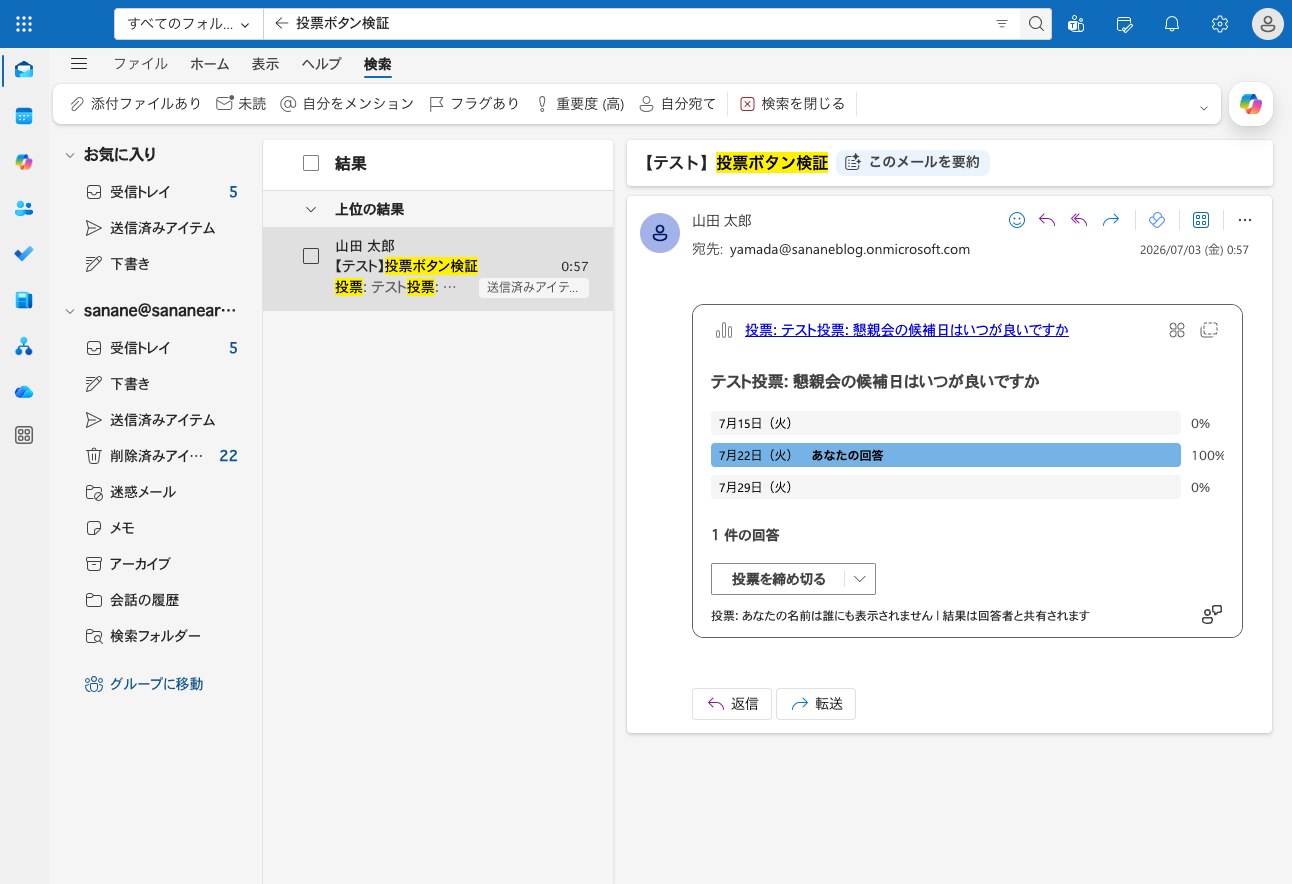 投票後にカードが得票グラフに変わった状態