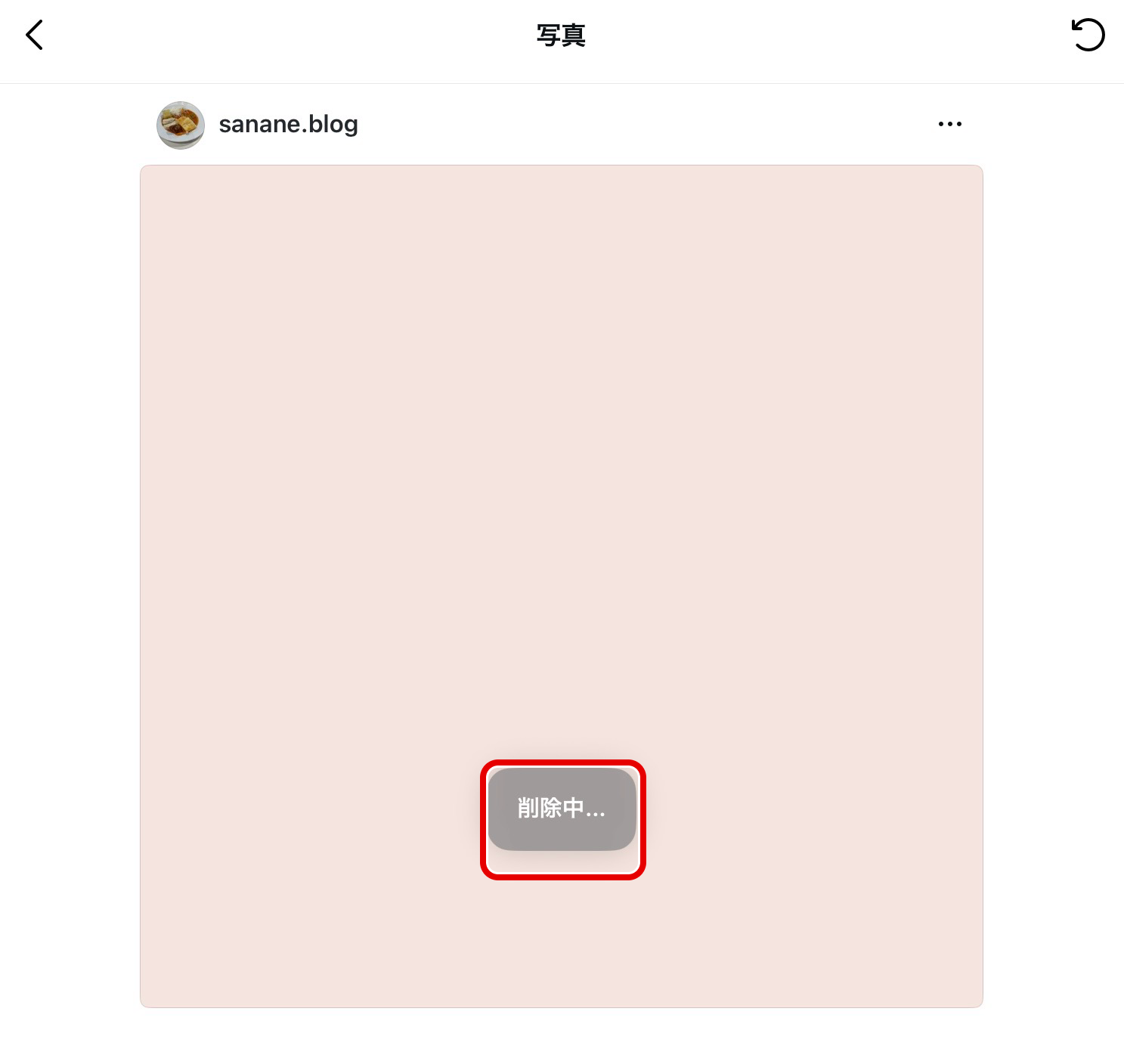 iPadのInstagramアプリで完全削除が実行され「削除中…」と表示されている画面
